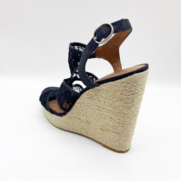 Lucky Brand Black Fabric Crochet Jute Wedge 9 - Picture 5 of 9